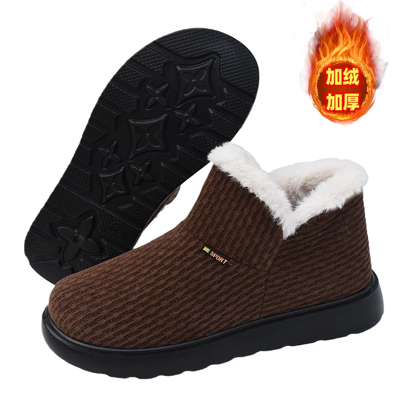 冬季老北京布鞋加绒加厚条绒女大棉靴防滑软底雪地靴中老年妈妈鞋