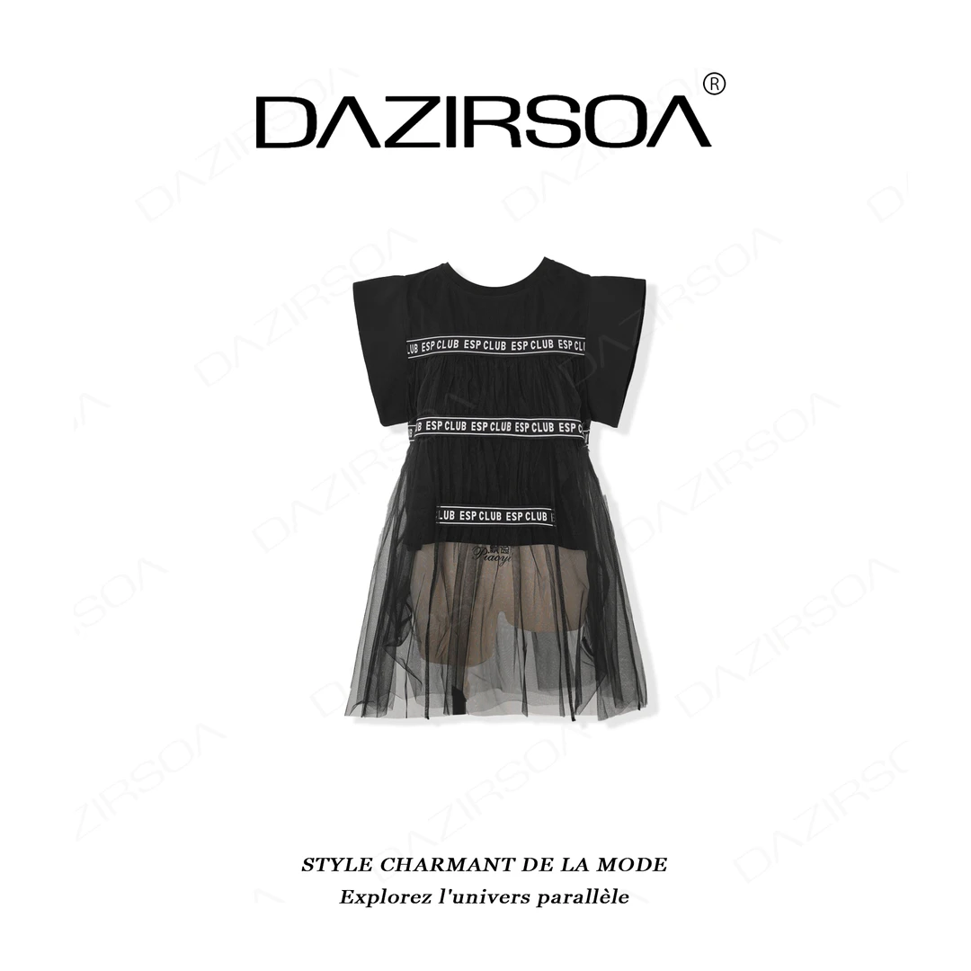 “穿型都市”时尚百搭拼接网纱个性短袖 Y280