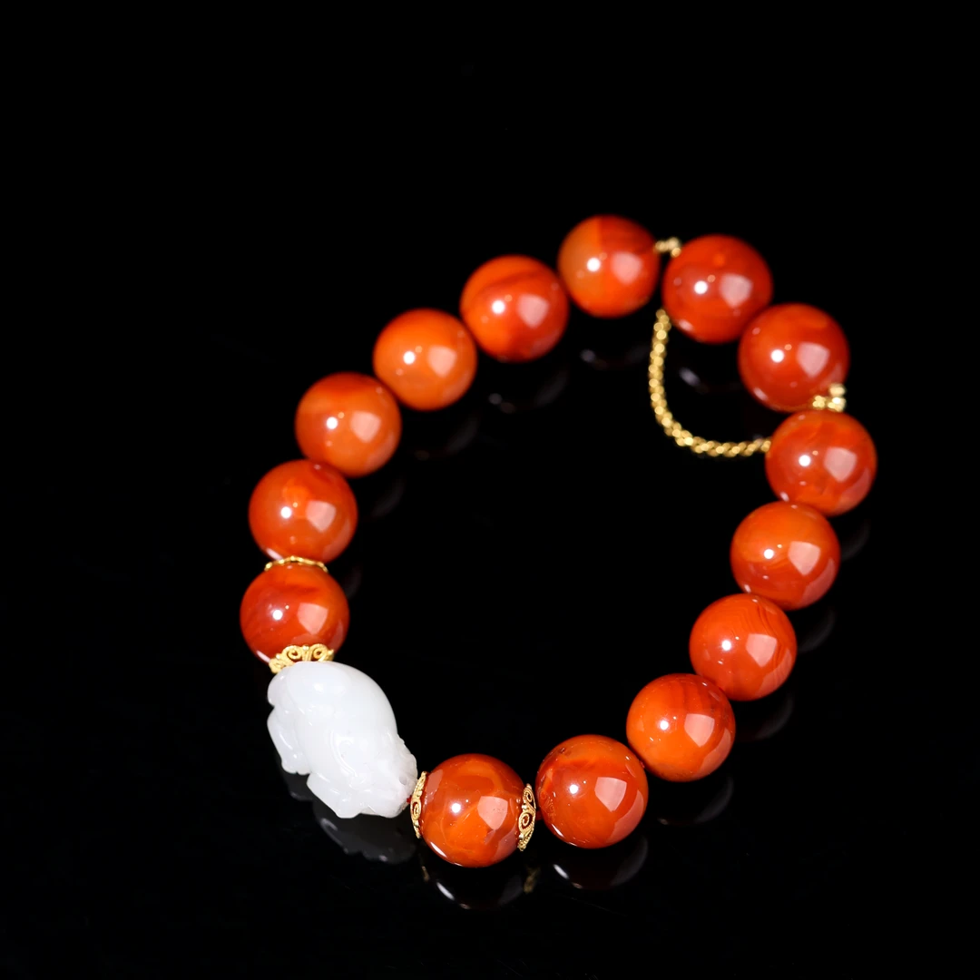 原创国风新中式手工设计南红和田貔貅手串