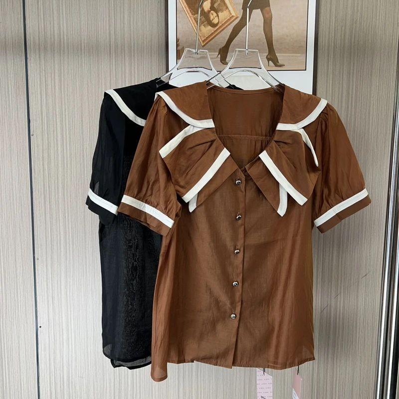 8022撤柜az女装春季新款独特别致设计感小众泡泡上衣衬衫衬衣