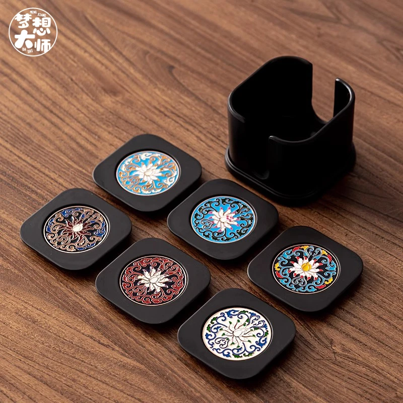珐琅彩功夫茶杯垫底座高档茶桌隔热防烫杯垫收纳杯托壶承茶道配件