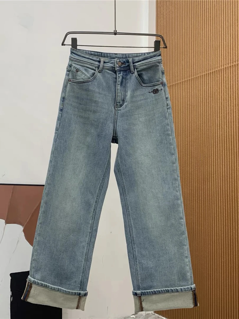 66490 翻边直筒牛仔裤