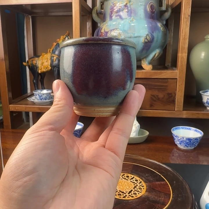 三***人陶瓷天蓝釉钧瓷茶盏
