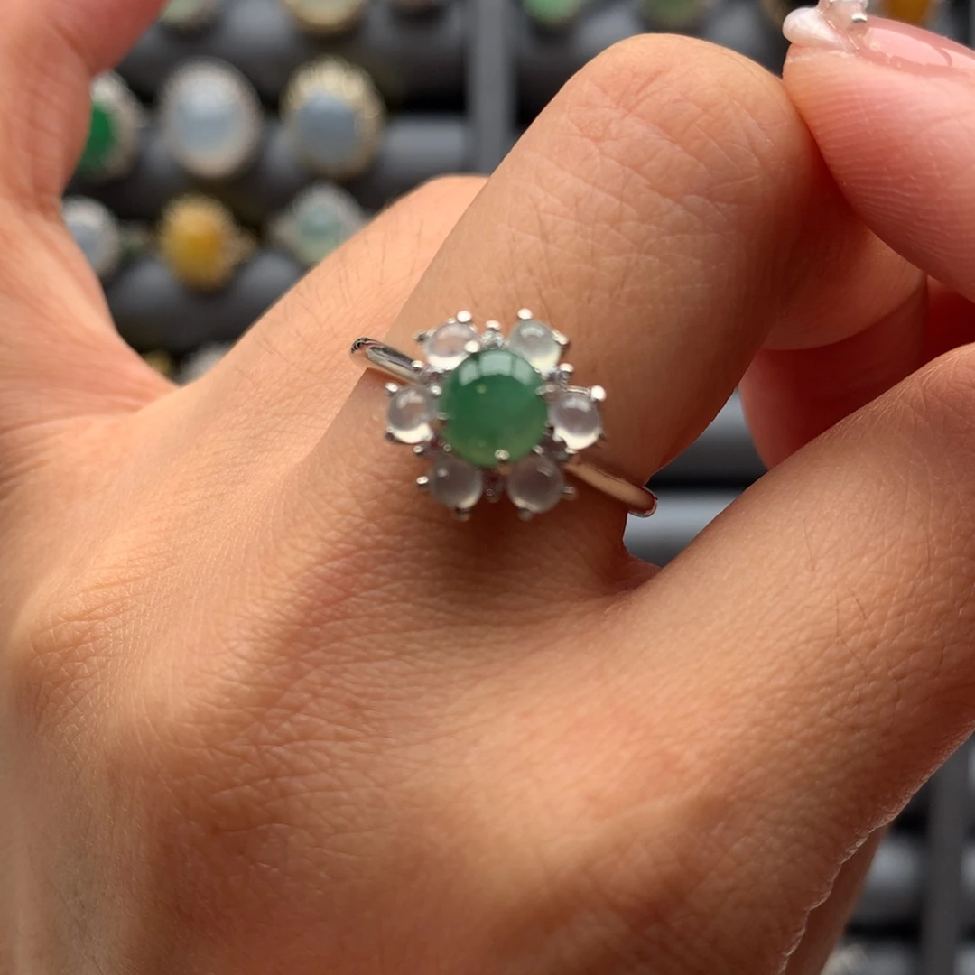 翡翠银S925镶嵌戒指戒指