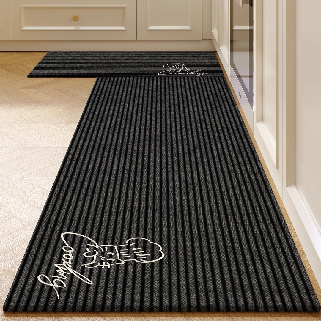 2025新款高级灰厨房地垫吸水专用长条脚垫防滑防油地毯耐脏门垫子