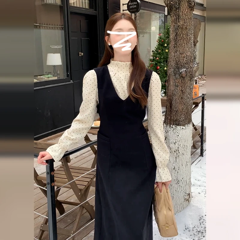 法式气质显瘦高级感收腰背心连衣裙子长裙女早秋季新款套装裙9023