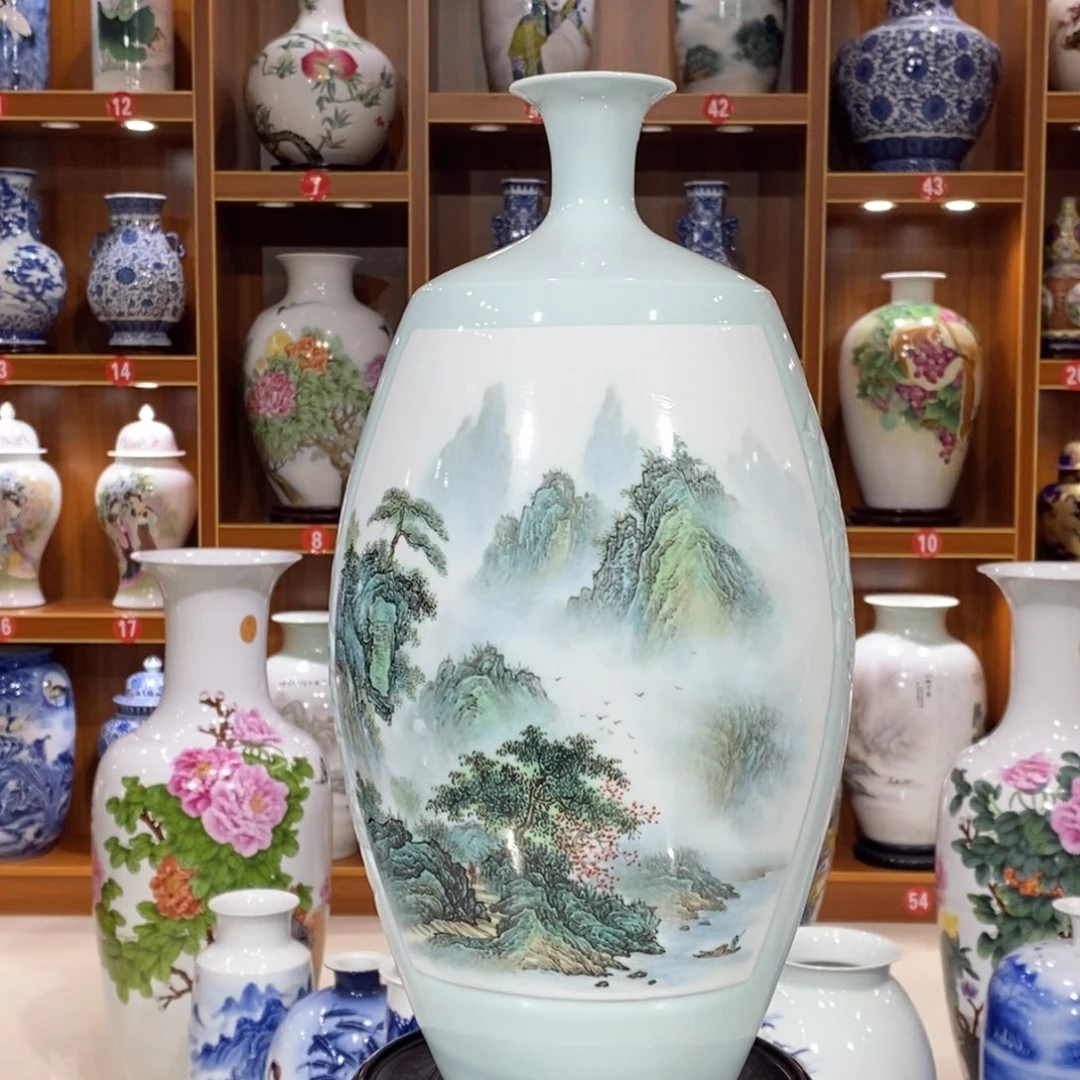 庆***宁摆件陶粉彩双面开窗精工山水