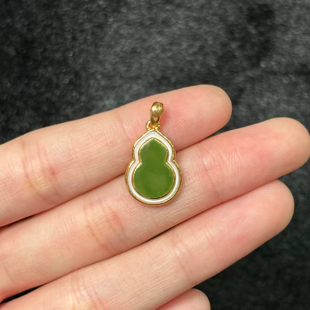 华林宝哥 18K金和田玉碧玉葫芦吊坠 不含链 y03