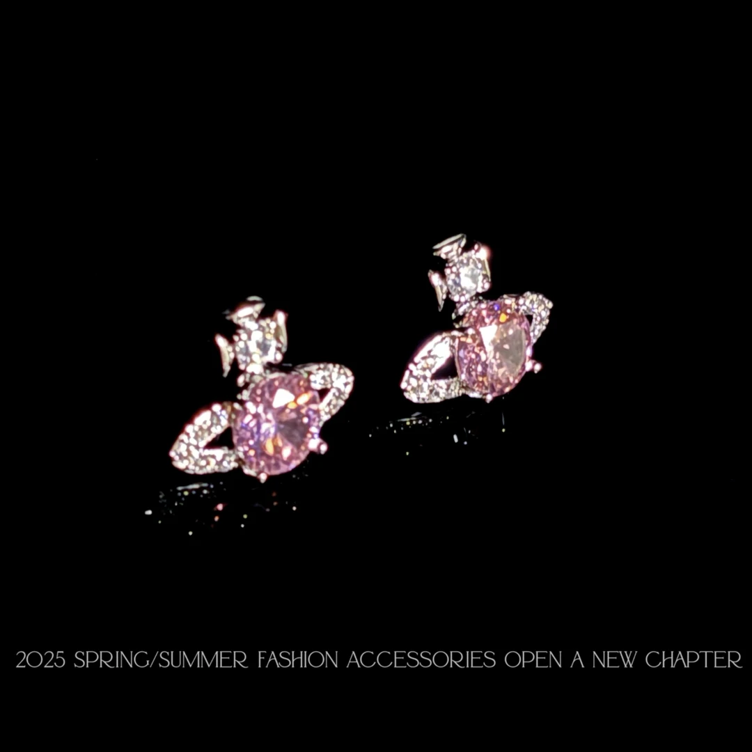 铜合金耳饰 镀k金 2025款C7420【粉樱环星】铂堡俪 BOBAOLI 耳钉