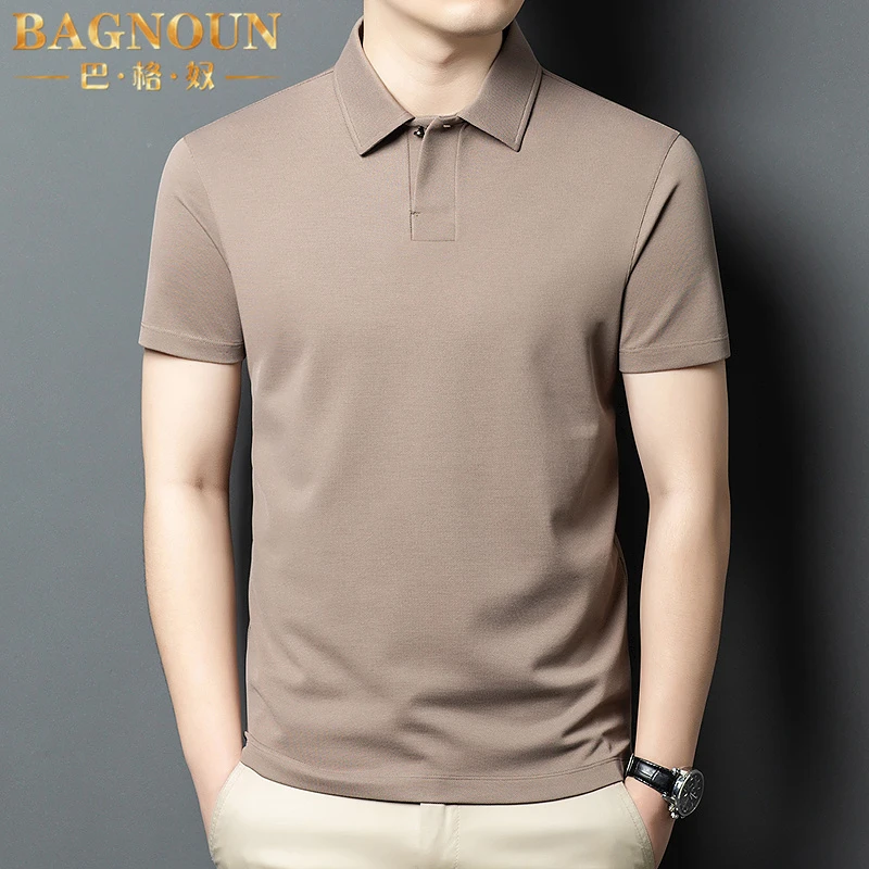 巴格奴Polo衫男士夏季新款时尚桑蚕丝纯色翻领美式休闲装l短袖T恤