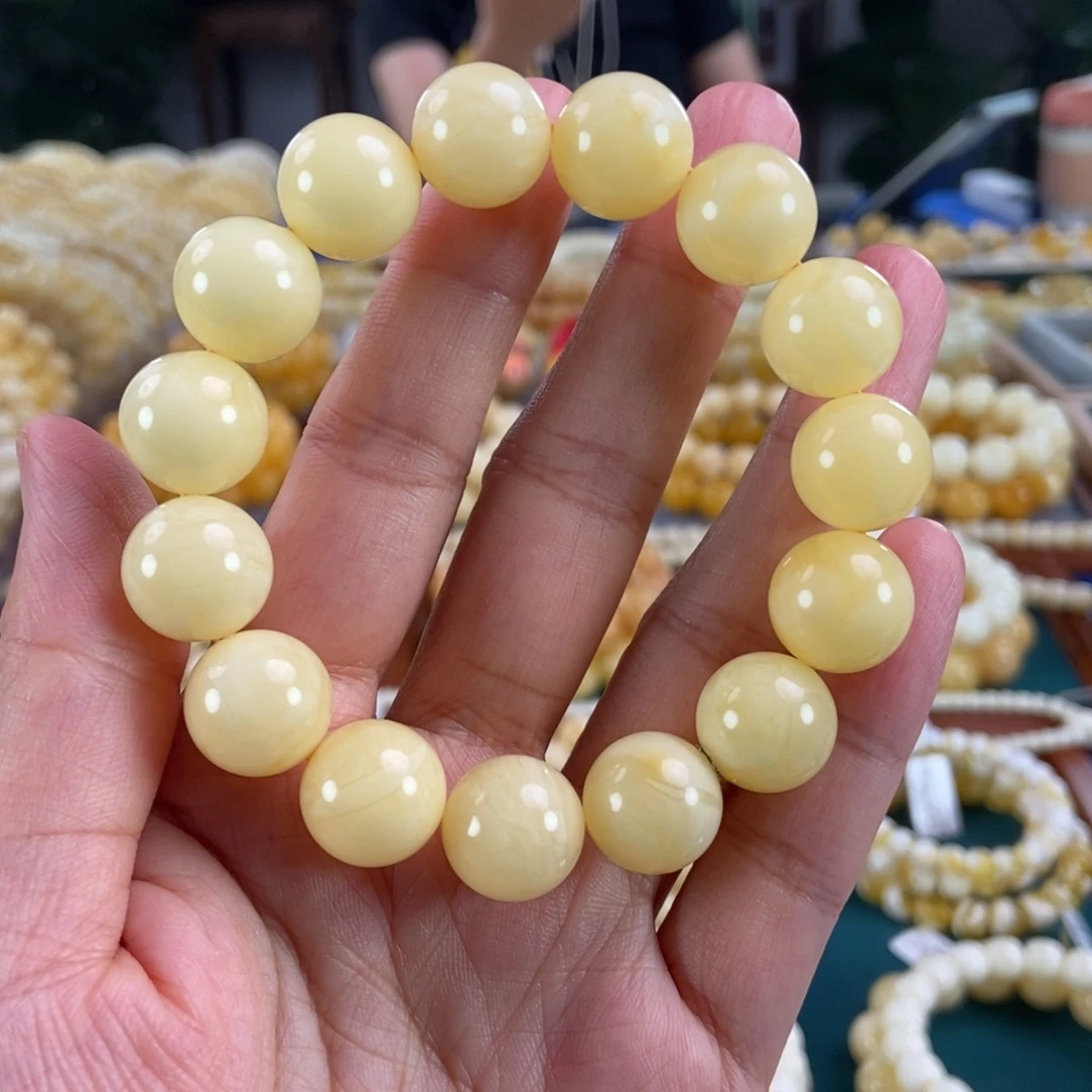 琥珀未镶嵌珠宝奇石14白花蜡圆珠23.7