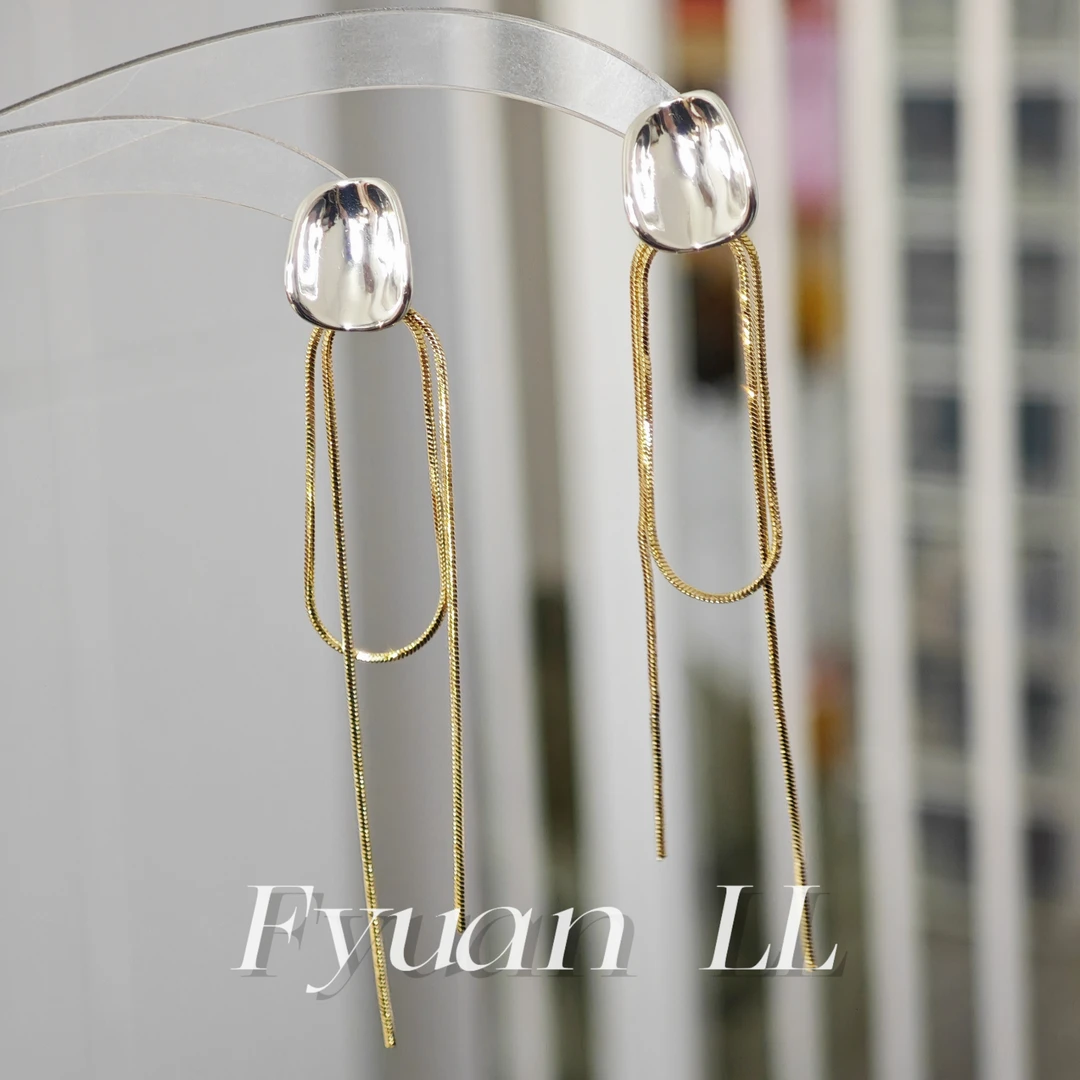 铜合金耳饰 流苏耳环女2025新款高级感轻奢独特耳饰链条打结耳钉