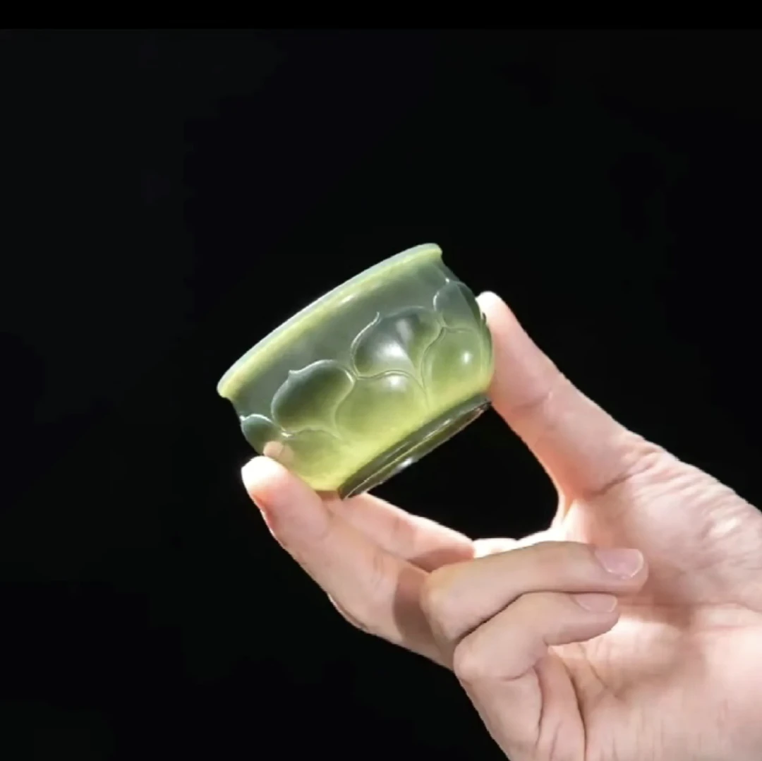 和田玉青玉莲花杯茶杯 60毫升