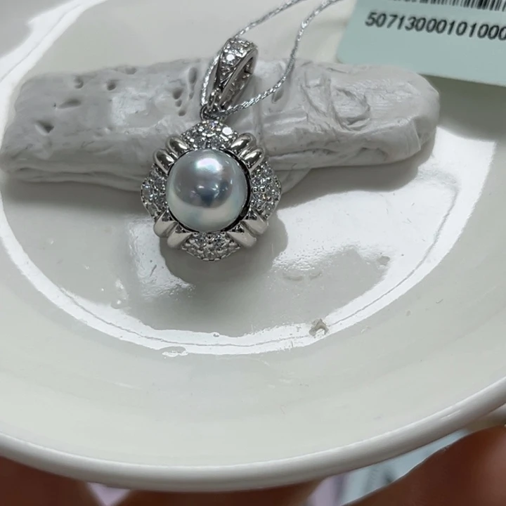 吊坠(不含链)银S925镶嵌海水珍珠8-9mm9号