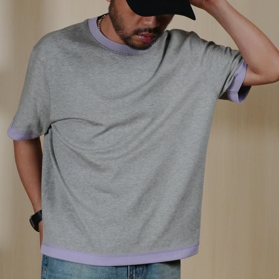 TIAS重磅圆领双面拼色短袖T恤T2201007