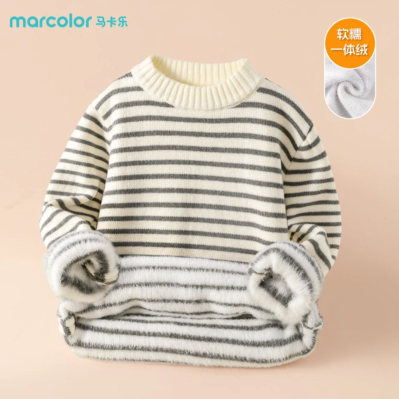 MC37马卡乐童装儿童条纹毛衣秋冬季新款加绒加厚保暖男大童针织衫