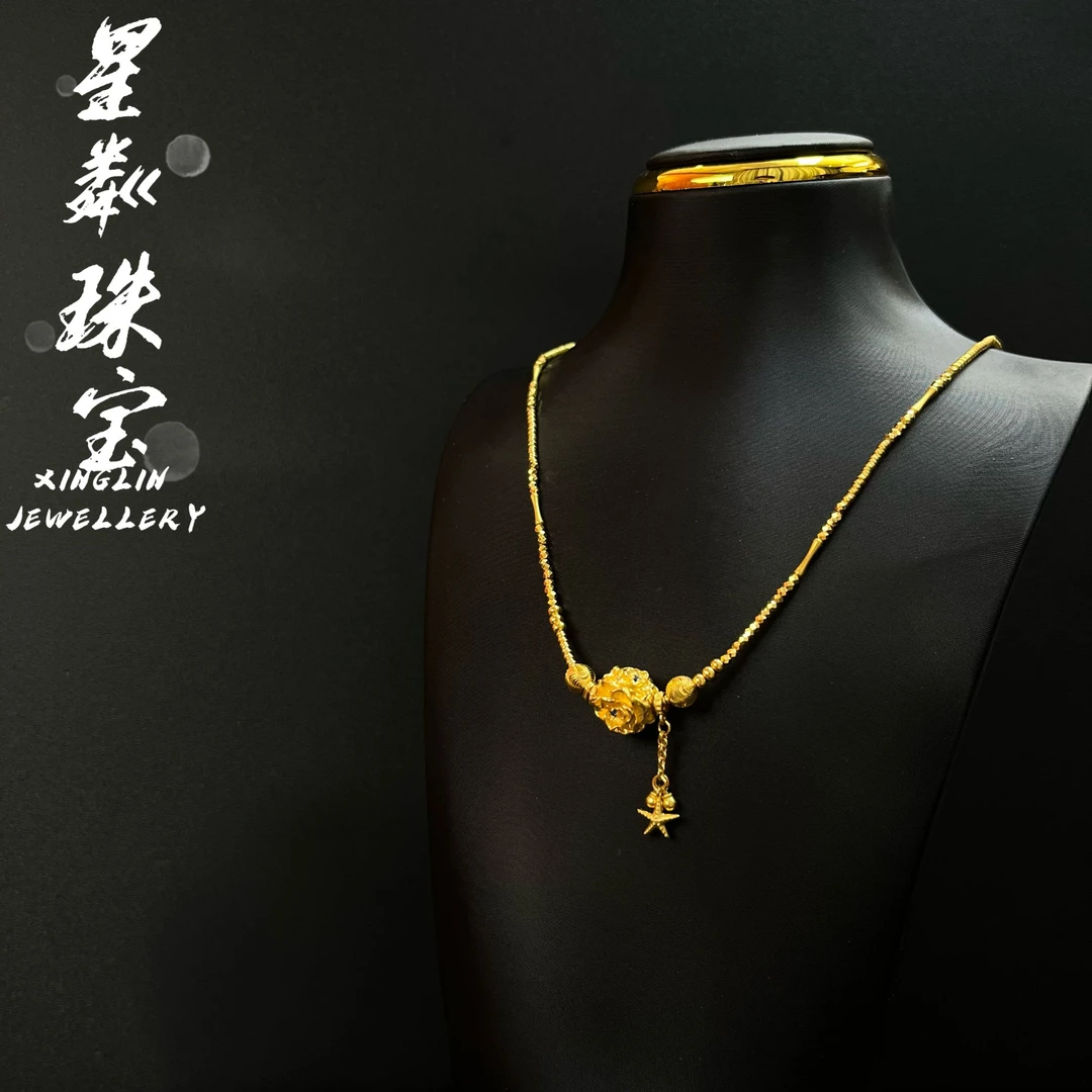 【蹦迪绣花球项链】足金999黄金5G复古轻奢项链时尚绣花球项链