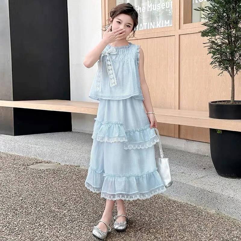 女童套装裙夏季2025新款洋气连衣裙时髦女大童无袖上衣裙子两件套