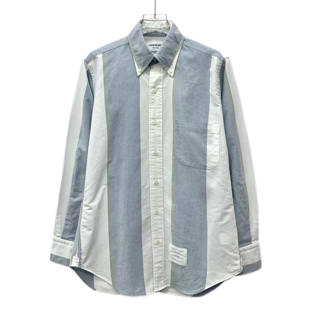 99新 THOMBROWNE CM0469 拼色条纹棉质翻领衬衫 S码