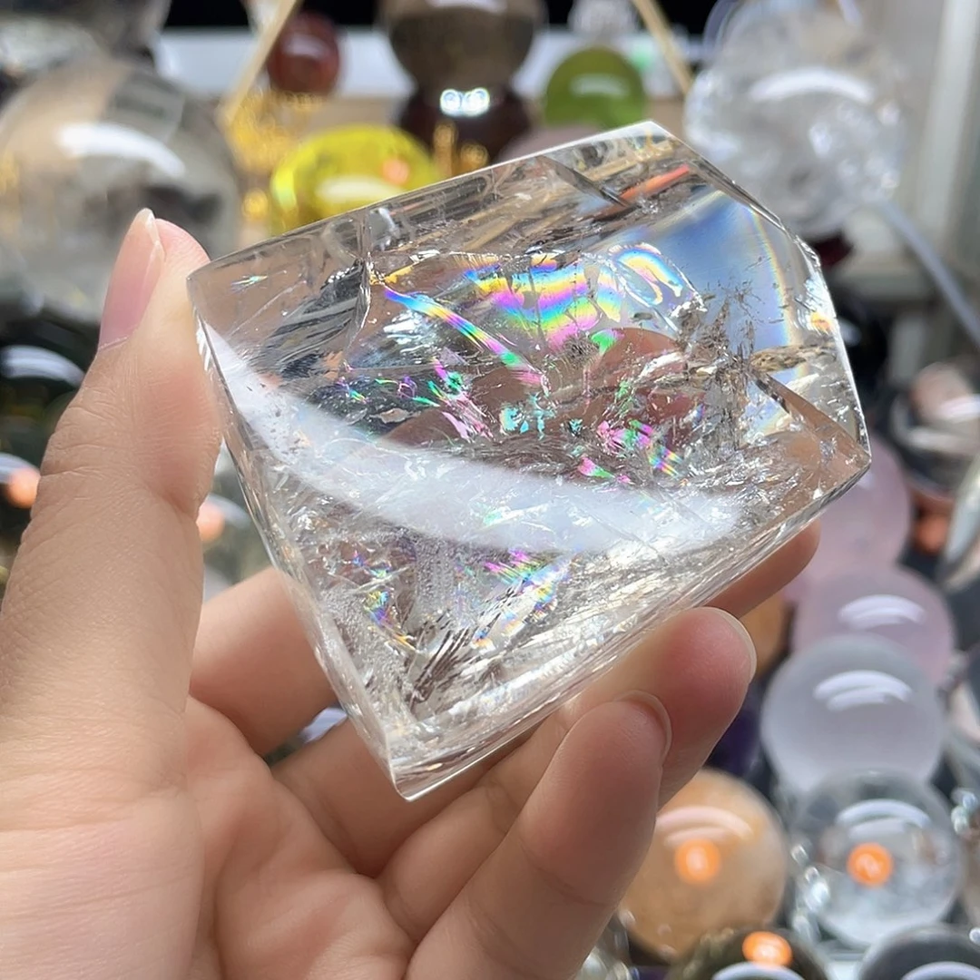 鹿***吃未镶嵌珠宝半成品水晶白水晶爆彩原石A 731