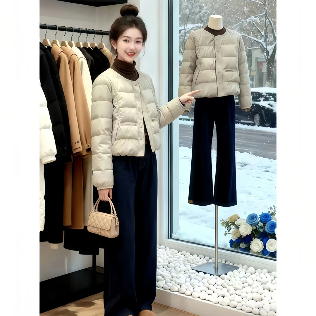 轻薄棉服女爆款宽松无领小个子2025年新款简约高级短外套冬气质女