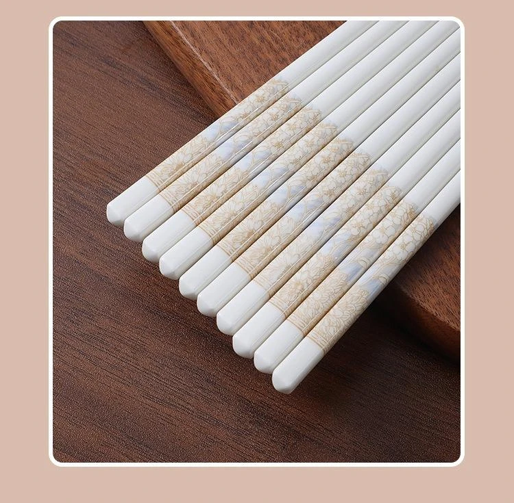 陶瓷筷子10双简约家用防滑耐高温健康卫生防霉易清洁