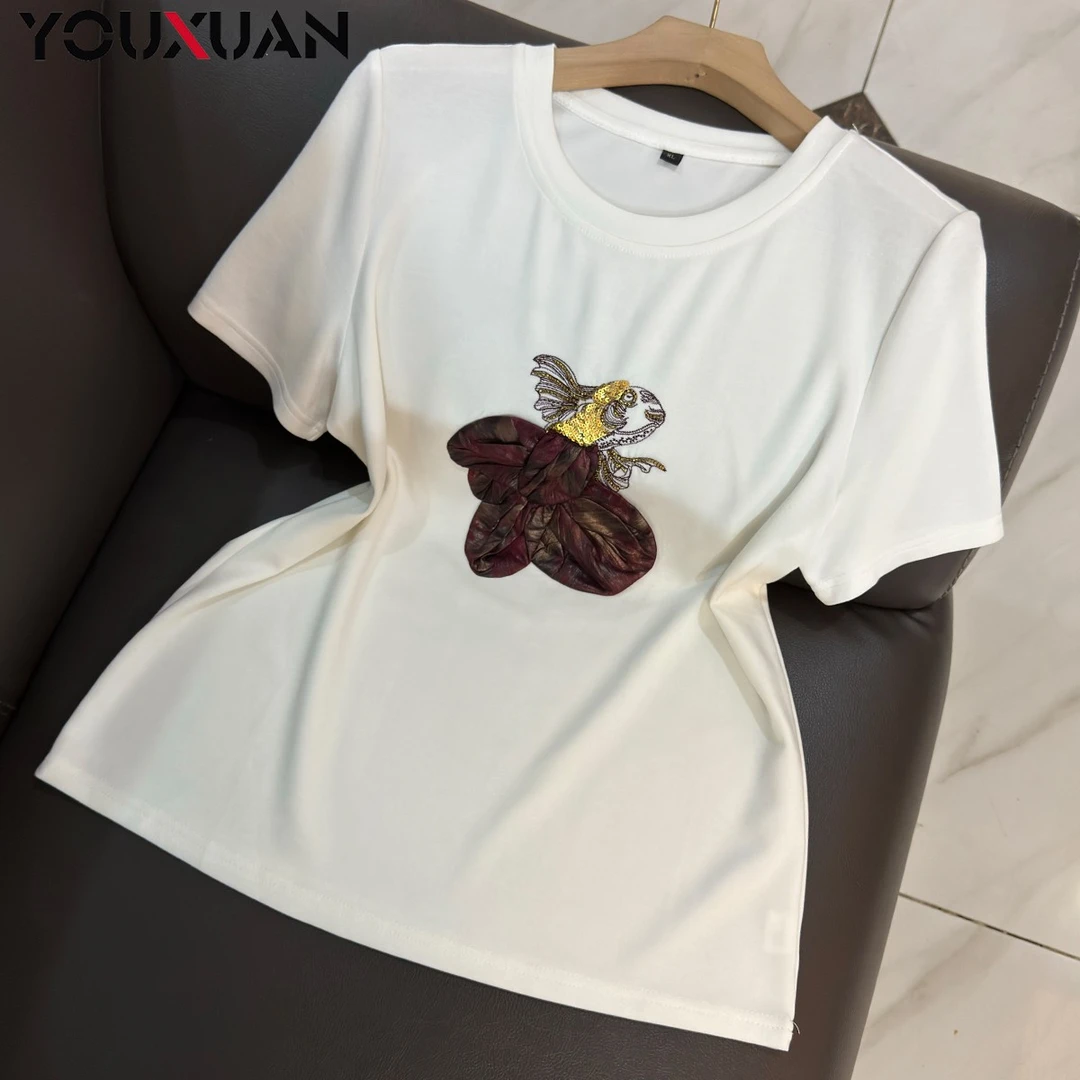 夏季新品女士短袖圆领休闲T恤上衣女装时尚百搭半袖小衫2505