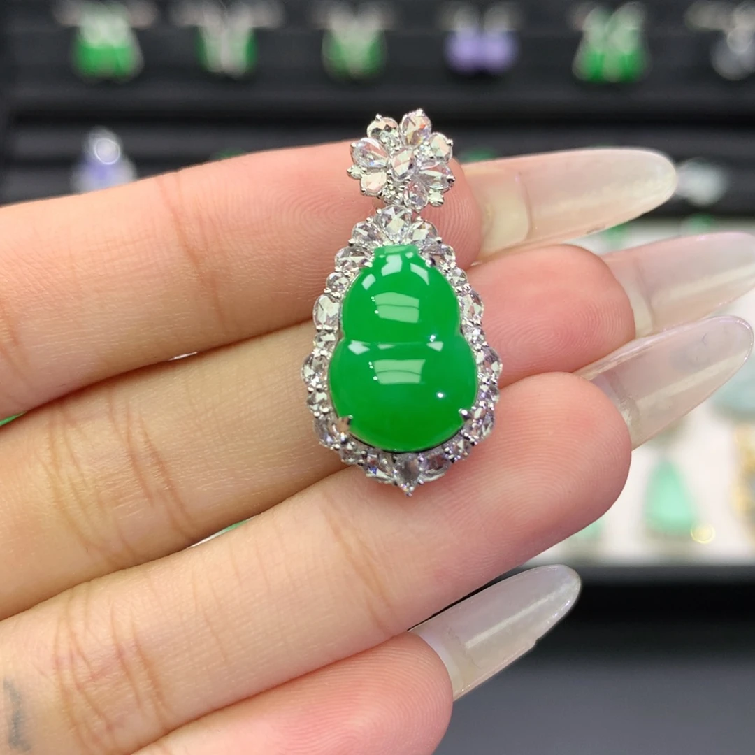 翡翠18K金镶嵌吊坠(不含链)