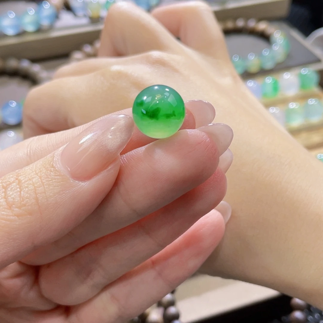 翡翠未镶嵌手链卡12.5冰飘阳绿