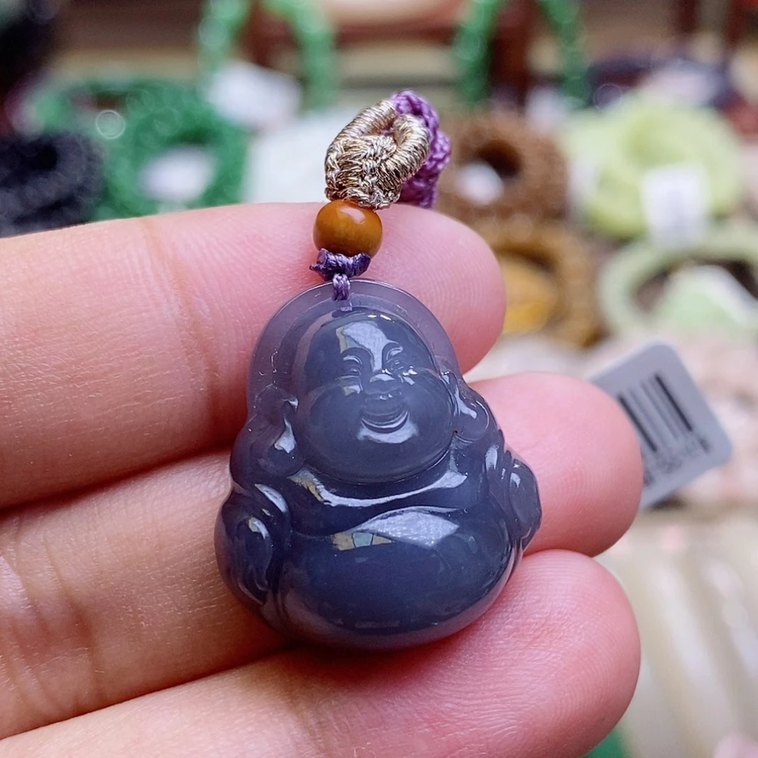 和田玉未镶嵌挂件老矿料烟紫高冰浓紫佛公吊坠