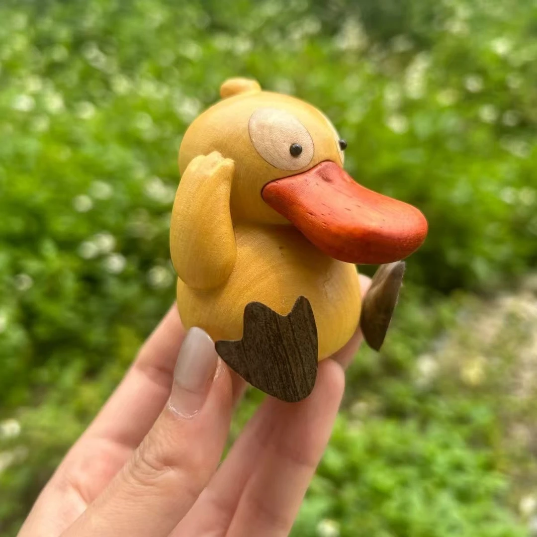 可达鸭木雕鸭子加油鸭努力鸭动物摆件神奇宝贝可达宠物小精灵