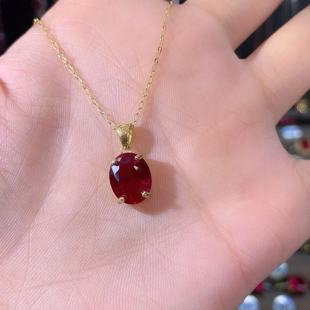 颈饰银S925镶嵌红宝石酒红金810