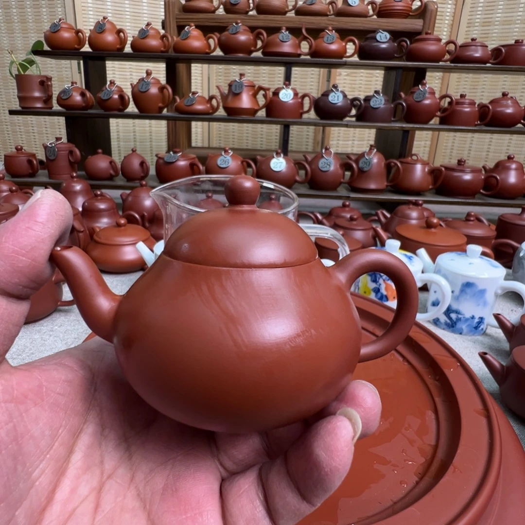 王***功紫砂茶壶潮州手拉朱泥壶，微瑕不退换