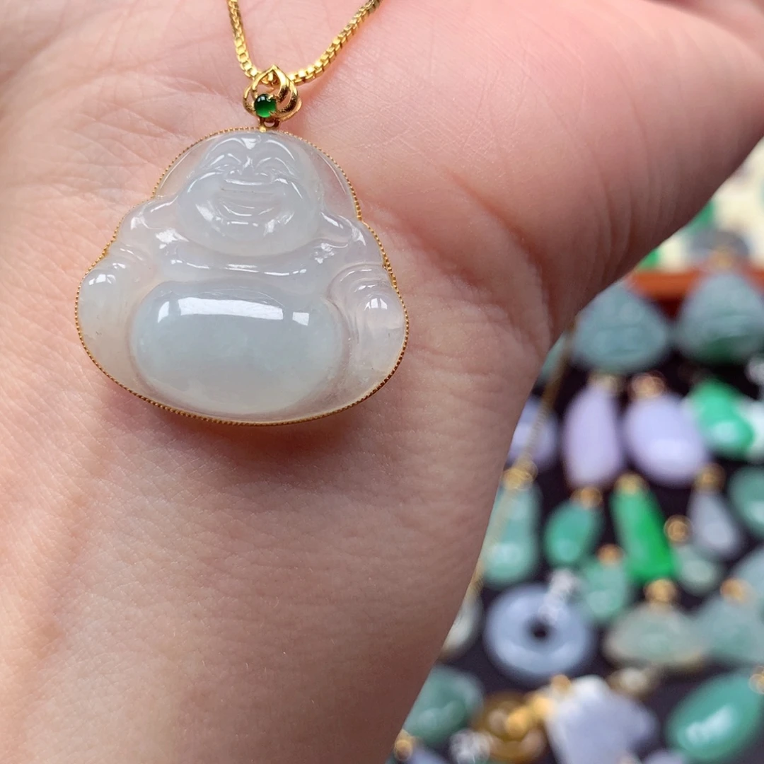 翡翠18K金镶嵌吊坠(不含链)