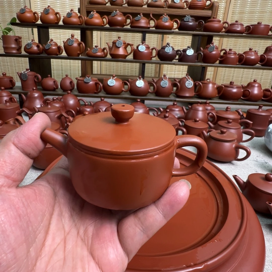 法***下茶壶紫砂潮州手拉朱泥壶，微瑕不退换