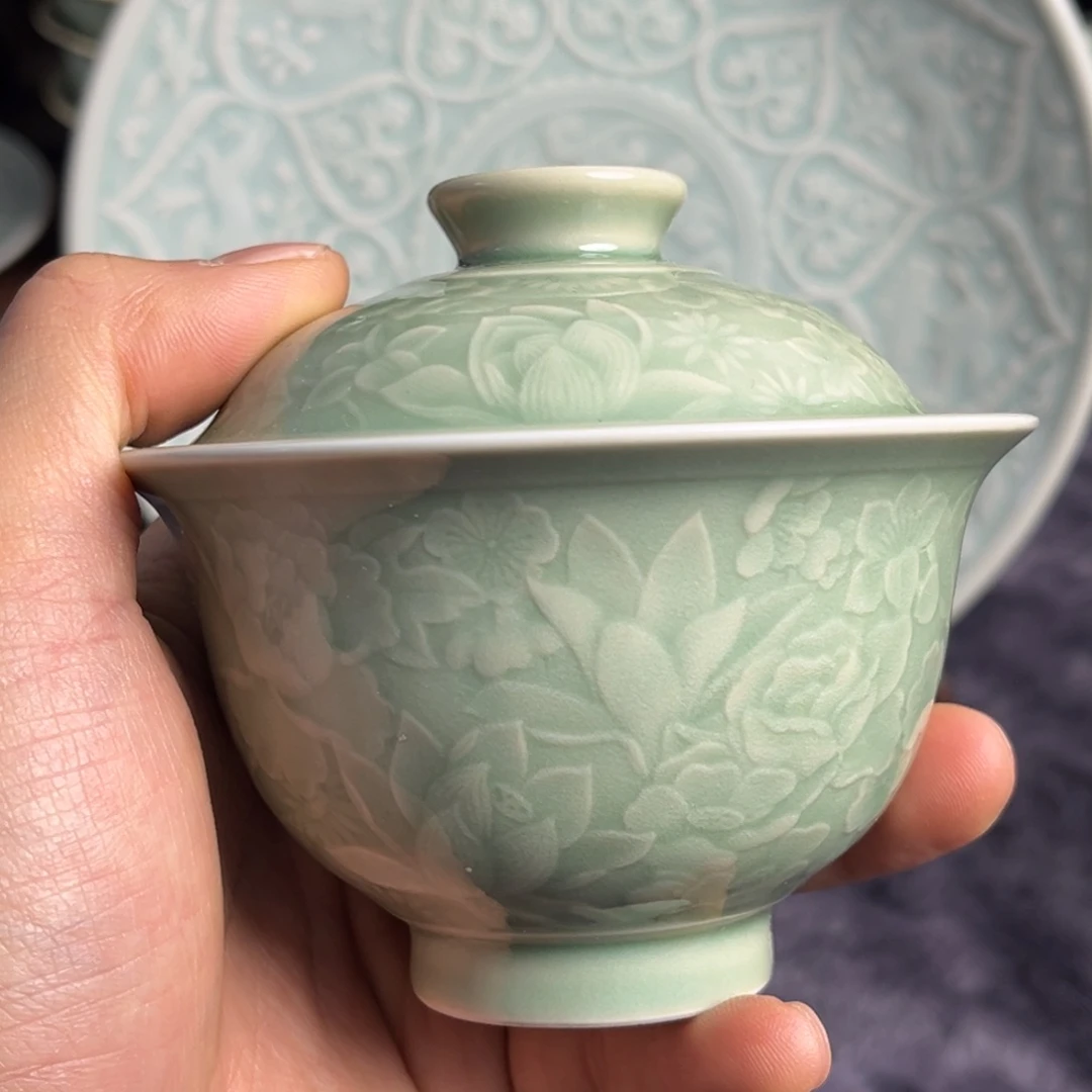 瓷微瑕百花盖碗特价