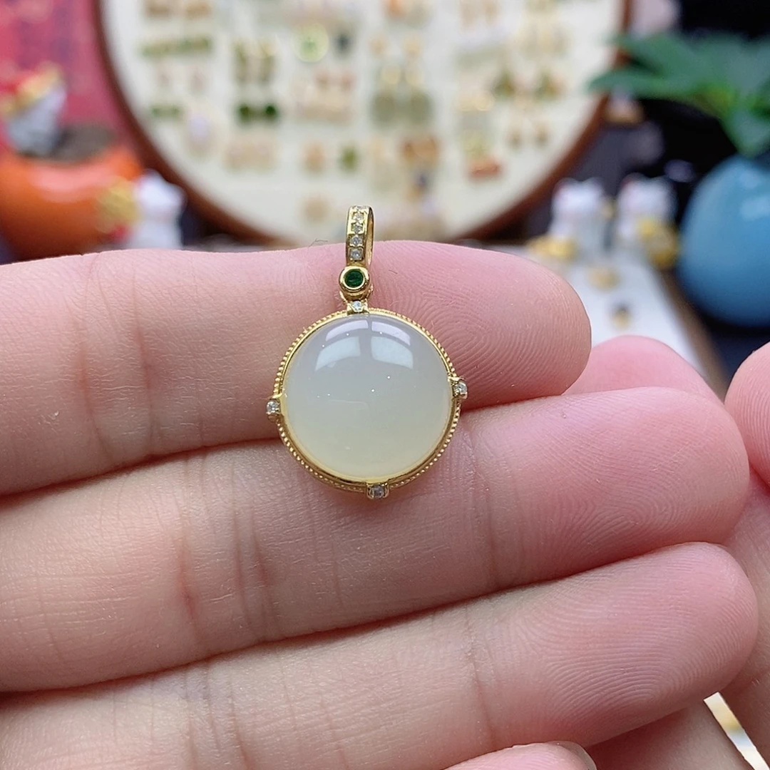 和田玉银S925镶嵌吊坠(不含链)