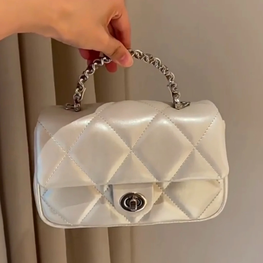 2025同款时尚 浅茉初晴小方包 珠光定制面料菱格手提包包女斜挎包