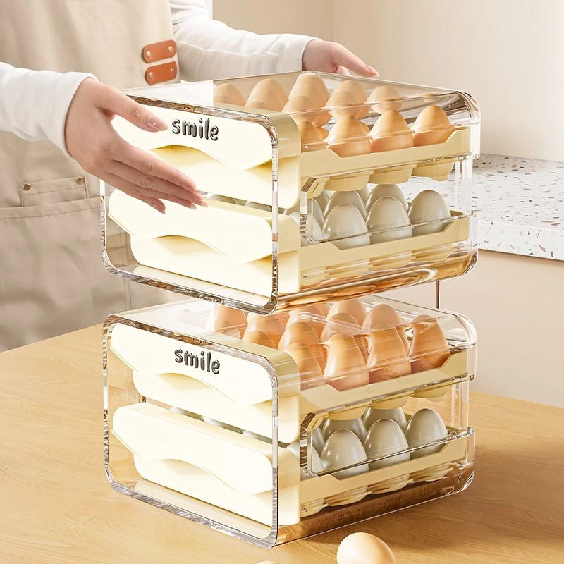 厨房鸡蛋收纳盒多功能塑料碗柜抽屉式沥水鸡蛋架家用