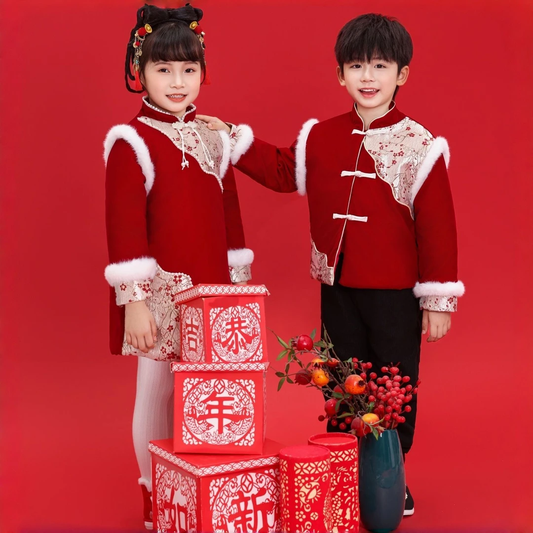 女童拜年服冬装儿童过年服国风男童周岁礼服宝宝唐装年服新年衣服