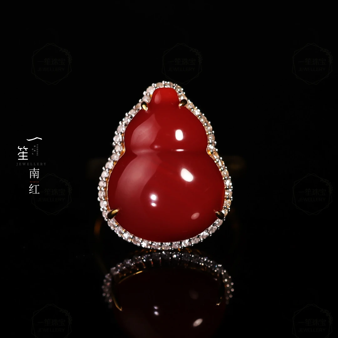 【一笙珠宝】立夏 · 南红牛血红葫芦戒指18k金镶嵌 YS20081