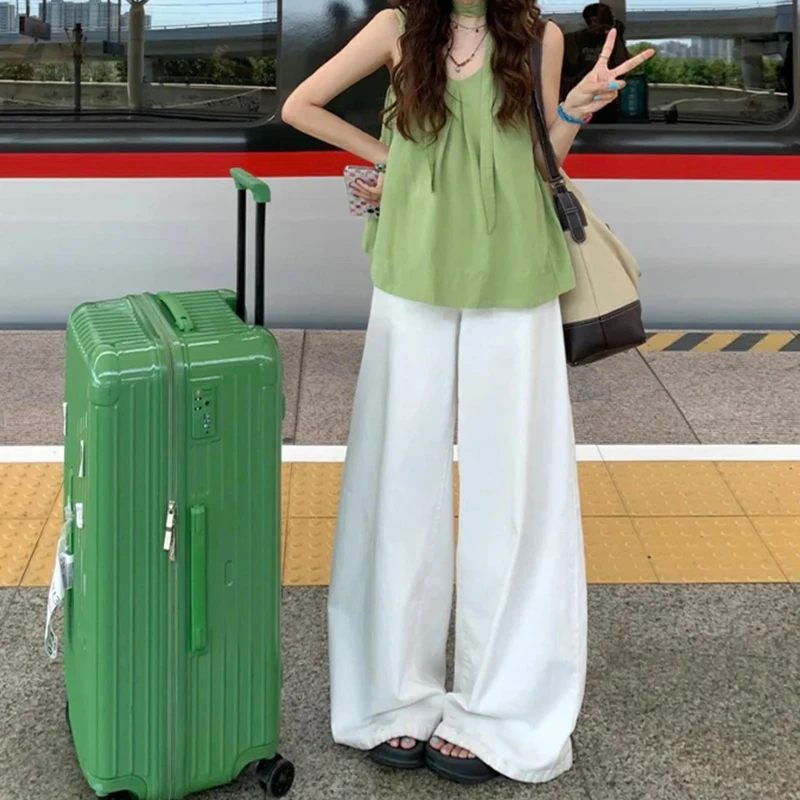 白色棉麻西装裤女夏薄款高腰显瘦垂感阔腿裤老钱风休闲直筒拖地裤