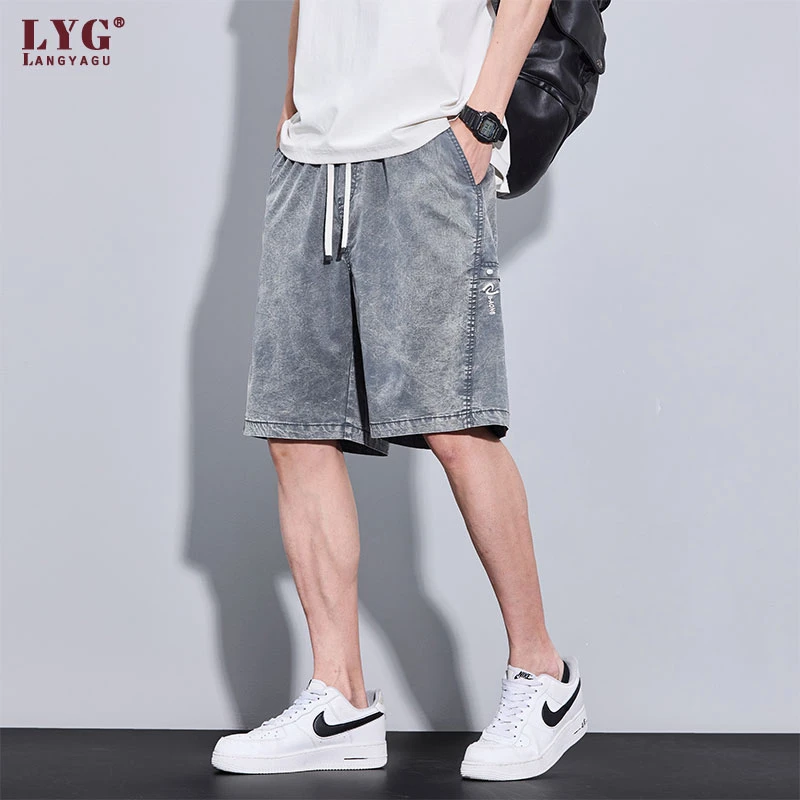 冰氧吧天丝牛仔短裤男士夏季薄款透气凉感宽松直筒冰丝休闲五分裤
