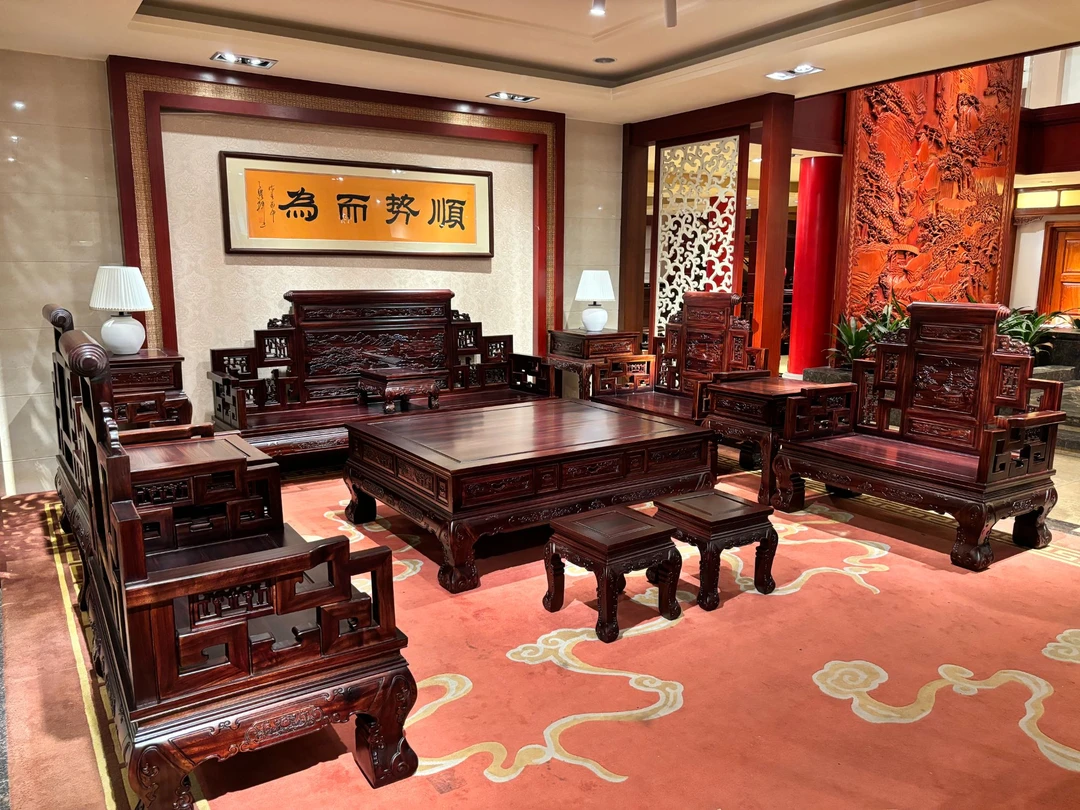 【盛世山水】实木榫卯结构沙发中国风雕花新中式别墅沙发客厅家用