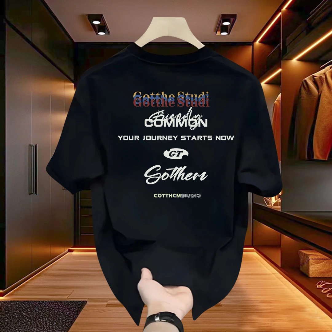 男士短袖t恤100%纯棉重磅时尚夏季百搭半袖宽松圆领美式复古男装