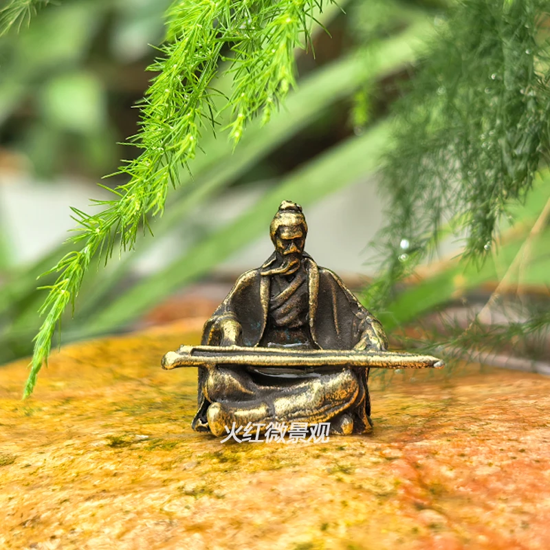 黄铜迷你古代弹琴古筝人物小摆件鱼缸假山植物盆景微景观造景装饰