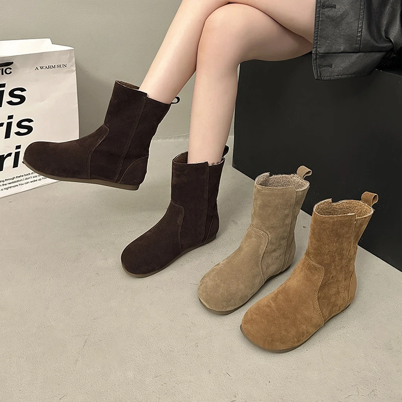 勃肯短靴美拉德平底2025新款女冬季靴子可翻折毛毛鞋两穿豆豆棉靴