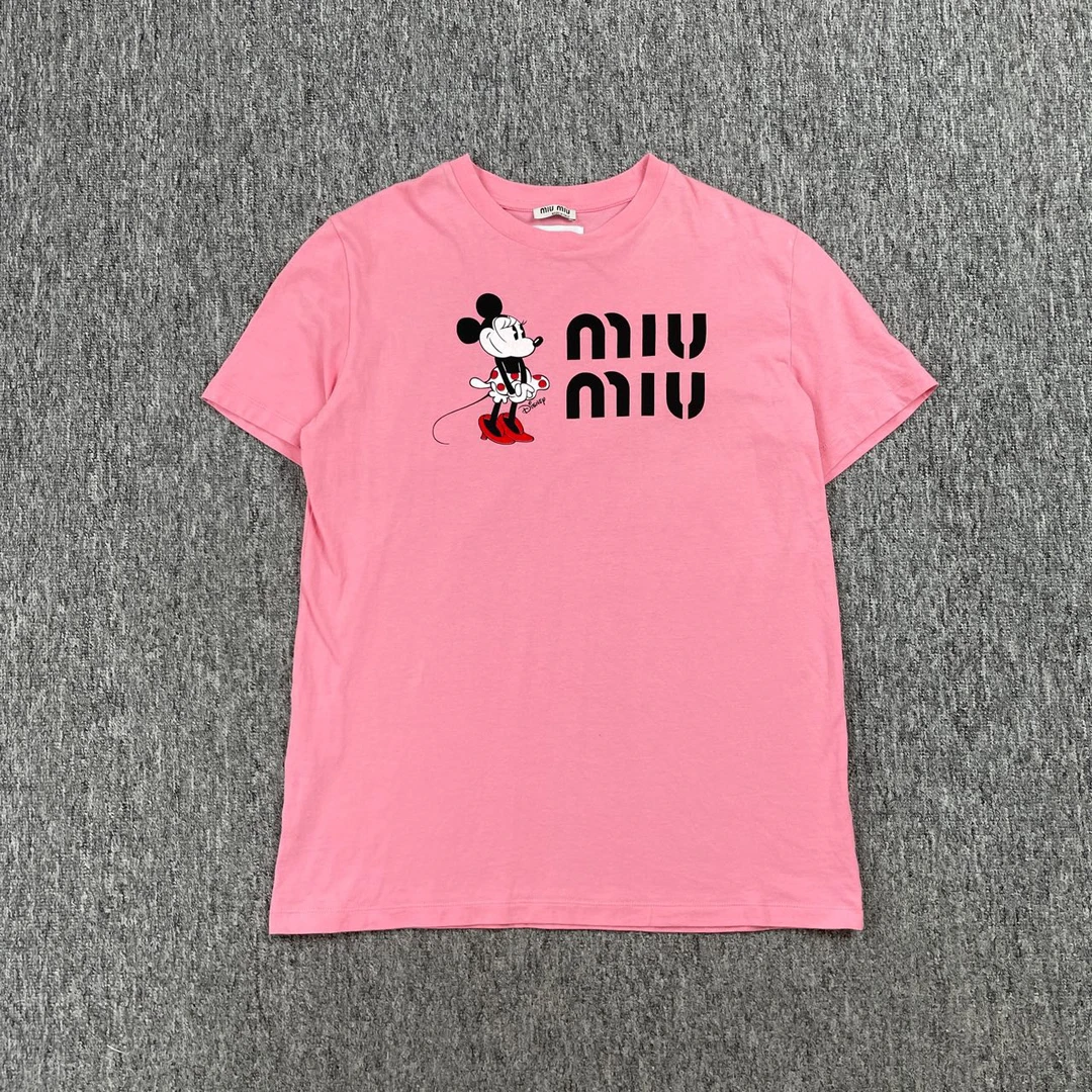 99新 MIU MIU/缪缪 MIU MIU粉色Logo印花短袖/无水洗标/98新/