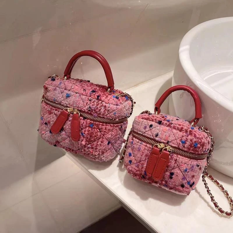 小众小香风菱格链条小包包女2024新款潮丝绒单肩斜挎包迷你手机包