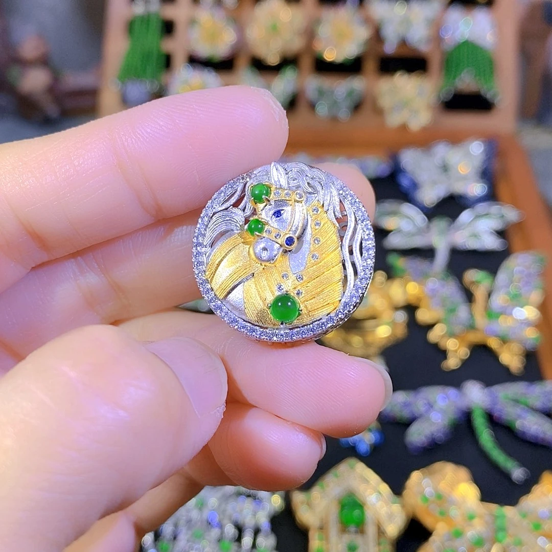 吊坠(不含链)银S925镶嵌翡翠